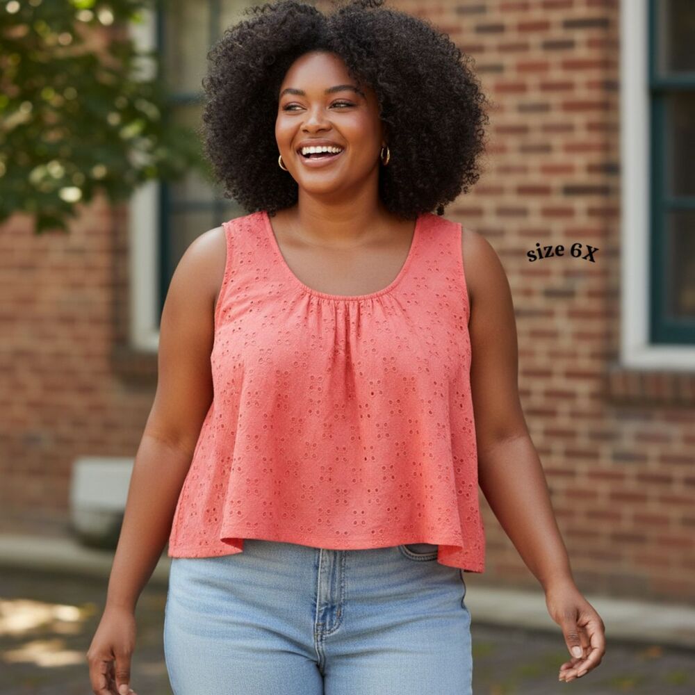 Torrid Coral Pink Eyelet Cropped Top Size 6X Plus Size Sleeveless Summer
